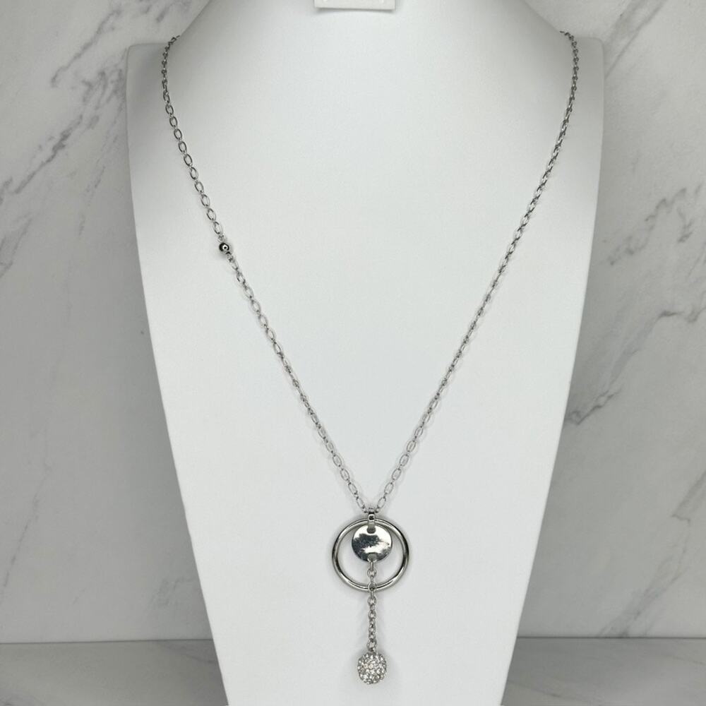 Chico's Rhinestone Open Circle Pendant Silver Necklace ✨